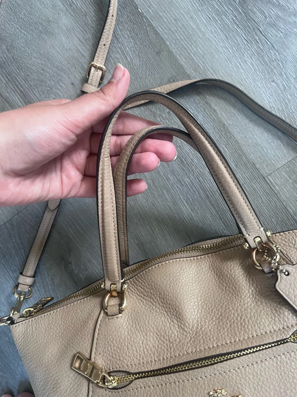 Coach Taupe Pebbled Leather Shoulder Satchel